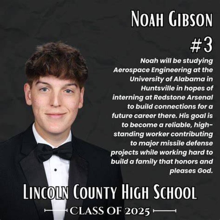 Noah graduated from Lawrence County High School